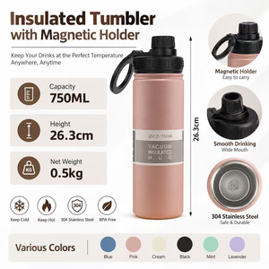 Bouteille d'eau magnétique avec support pour téléphone, 25 oz, thermos en acier inoxydable isolé sous vide avec couvercle à boucle compatible MagSafe pour la salle de sport - Product Image 4