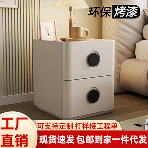 Mesita de Noche de Madera Maciza Color Crema, Lacada, con Cajones, Mueble de Almacenamiento para Dormitorio, Diseño Moderno y Minimalista - Product Image 5