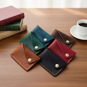 Tarjetero Delgado de Cuero Genuino Hecho a Mano, Estilo Vintage, con Cierre de Botón, Monedero y Billetera Multifunción - Product Image 2
