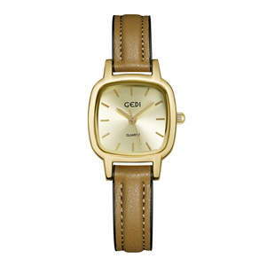 Montre à quartz pour femme, petite, marron, étanche, avec bracelet en cuir simple et élégant, haut de gamme, de niche. - Product Image 5