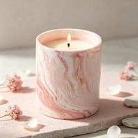 Lilin Aromaterapi Lilin Kedelai Buatan Tangan dalam Wadah Keramik Marmer Abu-abu Pink, Set Hadiah Aroma Rumah Mewah Modern untuk Natal