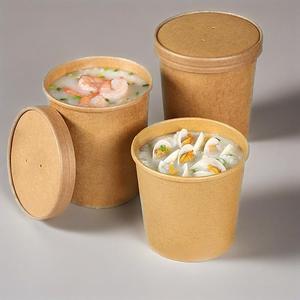 Boîtes à emporter rondes en papier kraft épais pour soupe et porridge, 8oz, 12oz, 15oz, 16oz – Bols repas en papier kraft - Product Image 3