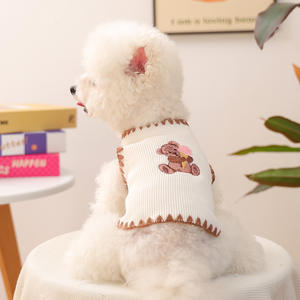 Gilet en tricot chaud pour petits chiens et chats - Mignon pull sans manches pour animaux de compagnie avec broderie d'ours en peluche - Product Image 5