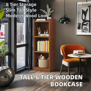 Estantería alta y estrecha de 6 niveles, de pie, de madera, sin marco, para sala de estar y dormitorio, venta al por mayor - Product Image 2