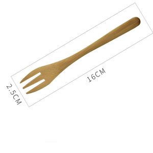 Fourchette à dessert et à fruits en bambou naturel, 16 cm, avec logo personnalisé, design créatif à trois dents, couleur unie - Product Image 6