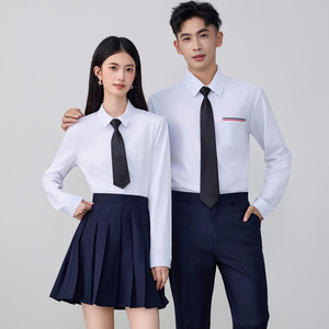 Middle School Uniform Set British College Style Slim Fit No-Wrinkle Oxford Fabric Unisex Shirt With Tie And Skirt For Students - Product Image 1