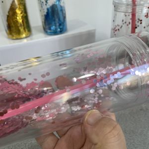 Tazas <span class=keywords><strong>de</strong></span> doble pared con lentejuelas brillantes, polvo <span class=keywords><strong>de</strong></span> bomba transparente, reutilizable, <span class=keywords><strong>de</strong></span> plástico acrílico, aislamiento con tornillo en la tapa y paja, 16oz - Product Image 4