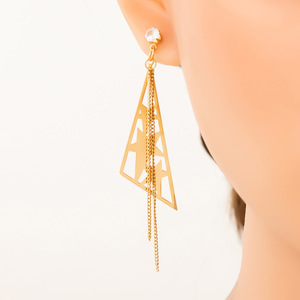 Pendientes colgantes con borlas geométricas de acero de titanio de color oro de 18 quilates para mujer, joyería de fiesta EH11804 - Product Image 4