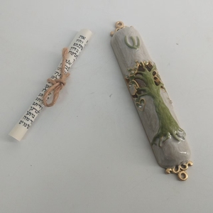 Mezuzah cylindrique en alliage de zinc peinte à la main avec décoration latérale en forme de parchemin, cadeau de déménagement sacré <span class=keywords><strong>juif</strong></span> - Product Image 5