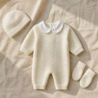 Combinaison pour bébé nouveau-né, combinaison en coton doux personnalisée, ensemble de 3 vêtements, pull, gants, chapeau, tenues pour bébés garçons et filles, unisexe