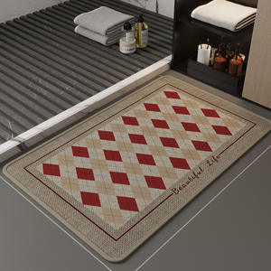 Alfombra de baño de imitación de lino, rectangular, con patrón geométrico, antideslizante, absorbente, de secado rápido, estilo británico elegante. - Product Image 4