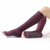 Chaussettes de yoga antidérapantes à cinq doigts pour femmes, hauteur genou, respirantes, à compression, pour Pilates, barre, danse et fitness