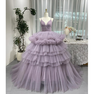 Purple Strapless Tulle Ball Gown Wedding Dress Sweetheart Neckline Natural Waistline Full Layered Skirt - Product Image 1