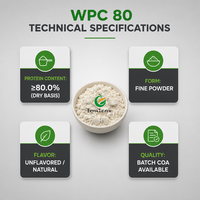 Poudre de concentré de protéines de lactosérum en vrac WPC 80% de qualité alimentaire, matière première non aromatisée pour la formulation de boissons et de produits nutritionnels