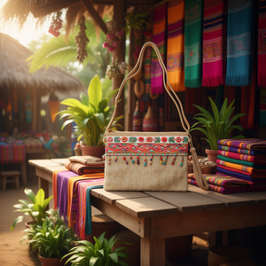 Borsa a Tracolla Etnica con Perline Floreali 18x20cm - Product Image 2