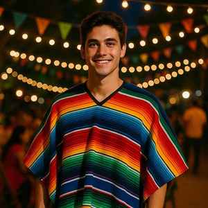 Chal Mexicano de Poliéster con Borlas, Diseño Jacquard Arcoíris Multicolor para Adultos, 70*175cm - Product Image 1