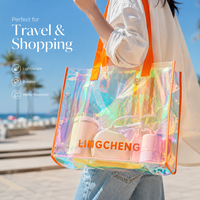 Sac fourre-tout écologique personnalisé en PVC holographique transparent recyclé avec poignée longue pour emballage cadeau