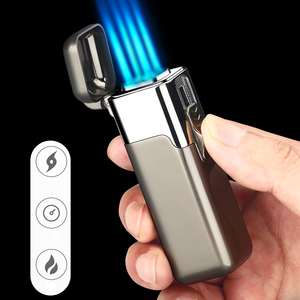 Encendedor de butano de Gas recargable de Metal, encendedor de antorcha de llama de 4 chorros para barbacoa, vela, cigarro, cocina, fumar - Product Image 1
