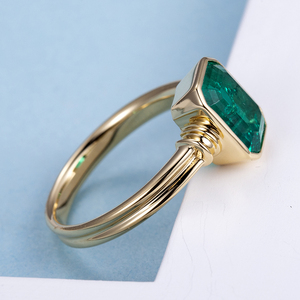 <span class=keywords><strong>Anello</strong></span> <span class=keywords><strong>di</strong></span> <span class=keywords><strong>fidanzamento</strong></span> Messi Jewelry MSR-770 in oro giallo 18 carati con smeraldo coltivato in laboratorio e montatura a castone - Product Image 3