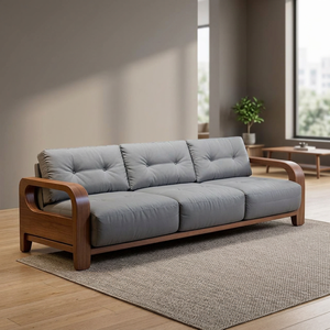Teak <b>Wood</b> 3 Seater <b>Sofa</b> Midcentury Modern Design with Curved Armrest Eco-Friendly Durable <b>for</b> Living Room Furniture - Product Image 3
