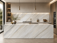 Dalles de marbre blanc Ajas polies sur mesure, carreaux de sol, panneaux cannelés, plans de travail pour îlots de cuisine, rebords de fenêtre et dessus de tables basses