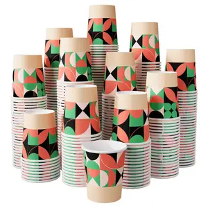 Tazas de café de papel desechables de doble pared de té caliente de diseño biodegradable de tamaño personalizado de alta calidad con tapa