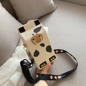 wholesale trendy cartoon cute cow print milk box shape crossbody girls ladies designers hand bag - Product Image 1