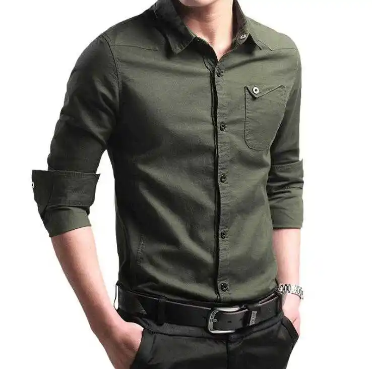 Camisa de manga larga para hombre, Camisa de algodón para jóvenes, negocios, coreana, ajustada, color sólido, Primavera, 2020