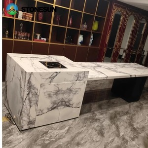 Isola <span class=keywords><strong>Cucina</strong></span> Personalizzata StoneSun in Stile Moderno e Minimalista, Piano in Marmo Lucidato, Grande Lastra in Pietra Naturale, Bancone Reception in Marmo - Product Image 2