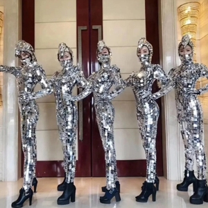 Venta <span class=keywords><strong>de</strong></span> fábrica Sexy Silver Cosplay Ropa reflectante Traje <span class=keywords><strong>de</strong></span> <span class=keywords><strong>serpiente</strong></span> con anteojos para <span class=keywords><strong>mujer</strong></span> para fiestas DJ Club Shows Ballroom Dance - Product Image 1