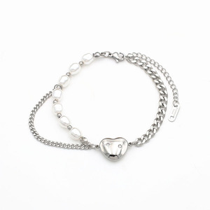 Pearl Heart Necklace And <b>Bracelet</b> <b>Set</b> Stainless Steel Women's Jewelry Gift <b>Set</b> - Product Image 5