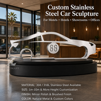 Sculpture de voiture personnalisée en acier inoxydable, artisanat métallique, finition brossée, décoration durable sur mesure pour hôtel, salle d'exposition, bureau, exposition