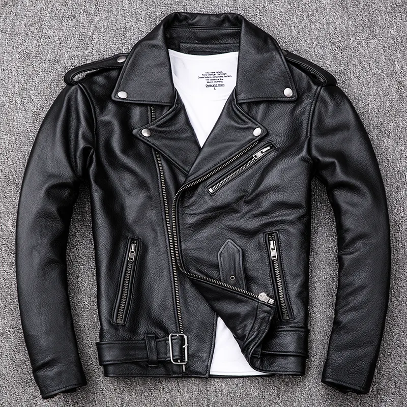 Genuine Motorcycle Racing A Little Bit Older A Black Leatherjacket For Men Cowhide Leather Jacket