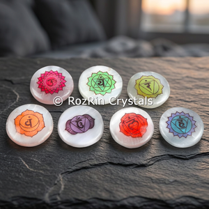 7 <b>Chakra</b> <b>Crystal</b> Stones <b>Set</b> Circle Inlayed Polished Engraved Reiki Healing Home Decoration Collectible - Product Image 2