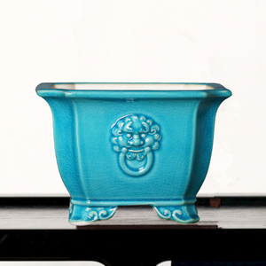 Maceta Cuadrada de Cerámica Taoxiang para Bonsái con Esquinas Biseladas, Estilo Chino Tradicional, Macetero de Escritorio con Esmalte Azul - Product Image 2