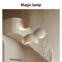 Suspension à trois têtes en fer style Wabi-sabi, design ligne de pêche, finition pierre texturée crème, pour restaurant, bar, comptoir, gîte