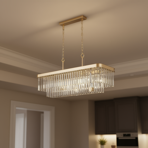 Lámpara de araña moderna rectangular de cristal con acabado dorado, bombilla E12, luz colgante ajustable para sala de estar, cocina, accesorio de techo. - Product Image 2