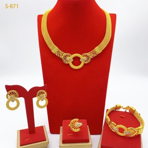 Elegant African Gold Bridal Jewelry <b>Set</b> Women Necklace Earring <b>Bracelet</b> Ring Fashion Statement Jewelry for Party Wedding - Product Image 1