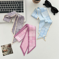 Nouveau style – Foulard fin à carreaux couleur claire, motif intégral imprimé, ruban décoratif pour sac, ceinture, chemise, ou écharpe pour femme