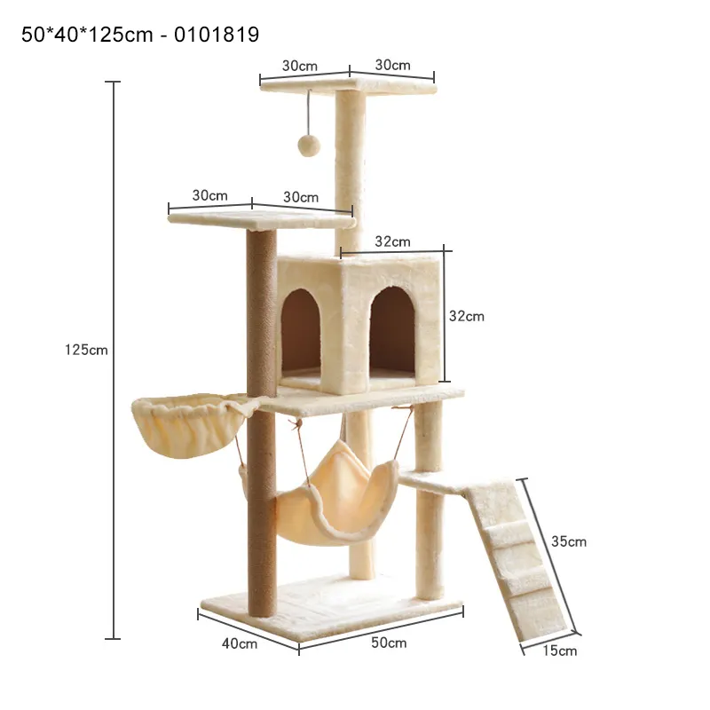 Individueller Luxus Plüsch hölzerner Katzenkratzerbaum mit Unterhaltungsplattform und Turm