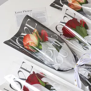 Otros-bolsa de regalo con diseño de rosa, embalaje transparente de papel kraft con mangas de flores cortadas