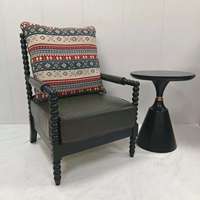 Fauteuil d'appoint vintage en bois massif avec revêtement en tissu et cuir PU, pour salon, fauteuil de détente