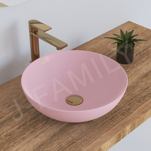 Lavabo Moderno Dipinto a Mano, Design Rotondo, Colore <span class=keywords><strong>Rosa</strong></span> Opaco, Lavandino da Appoggio per <span class=keywords><strong>Bagno</strong></span> - Product Image 3