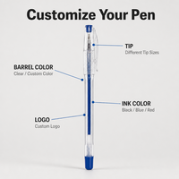 Stylos à bille transparents avec logo personnalisé, vente en gros, corps transparent, stylos promotionnels, encre bleue, noire, rouge avec clip