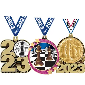 Fabrication gratuite, médaille d'échecs de sport en métal personnalisé avec insertion en époxy