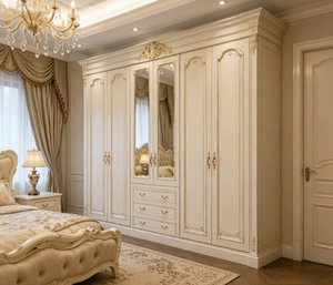 <span class=keywords><strong>Armadio</strong></span> di Lusso in Stile Francese HANSIYI con Specchio, Set di Mobili per Camera da Letto, Intagliato con Bordi Dorati in MDF e Pannello di Particelle per la Casa - Product Image 2