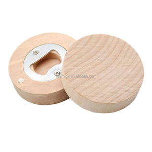 Ouvre-bouteille en bois gravé au laser personnalisé, écologique et portable, avec bouteille ronde et aimant - Product Image 1