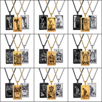 Collier pendentif amulette carrée en acier inoxydable plaqué or noir 40 mm, motif signe astrologique Tarot, design vintage 22, pour hommes et femmes