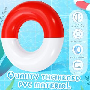 6 Pack Red and White Half <b>Inflatable</b> Swim Rings <b>for</b> <b>Pool</b> Beach - Product Image 3