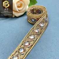 Dentelle brodée LEIXUSI avec bordure dorée et perles pour accessoires vestimentaires et rideaux